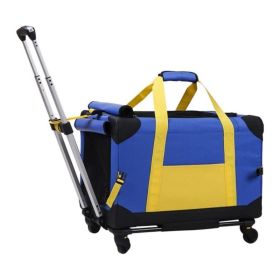 Pet Rolling Carrier With Wheels Pet Travel Carrier Transport (Color: Blue)